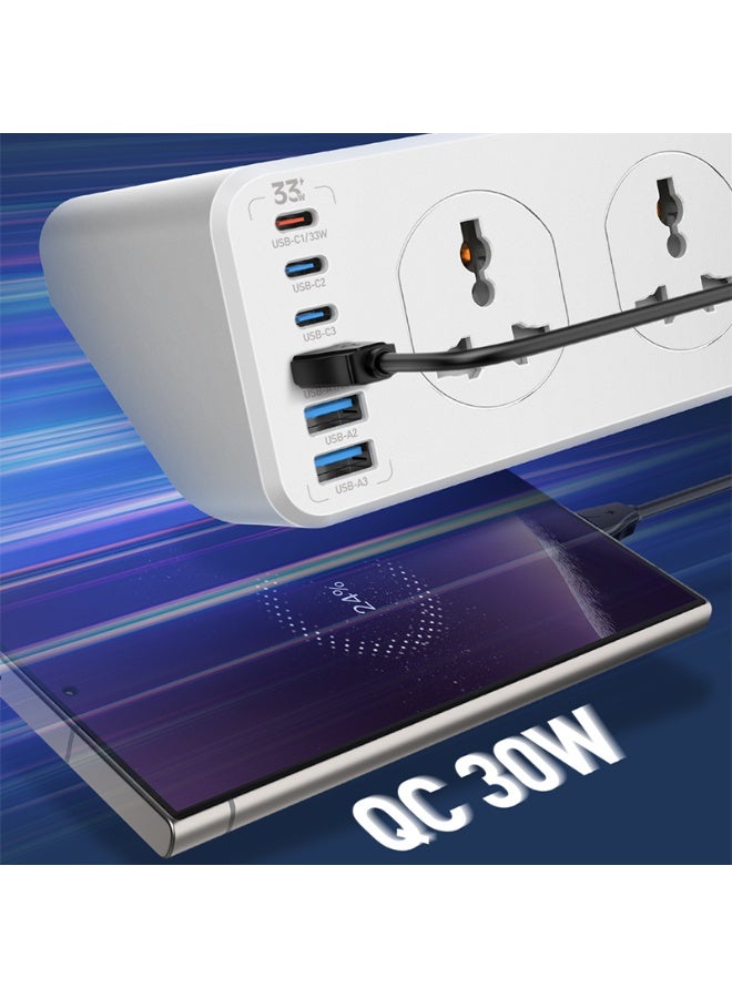 LDNIO SC10610C Universal Power Strip with 10 AC Outlets & 6 USB Ports (33W PD + QC3.0), 2500W Surge Protection Extension Socket, 2M Heavy Duty Cable , White - Image 5